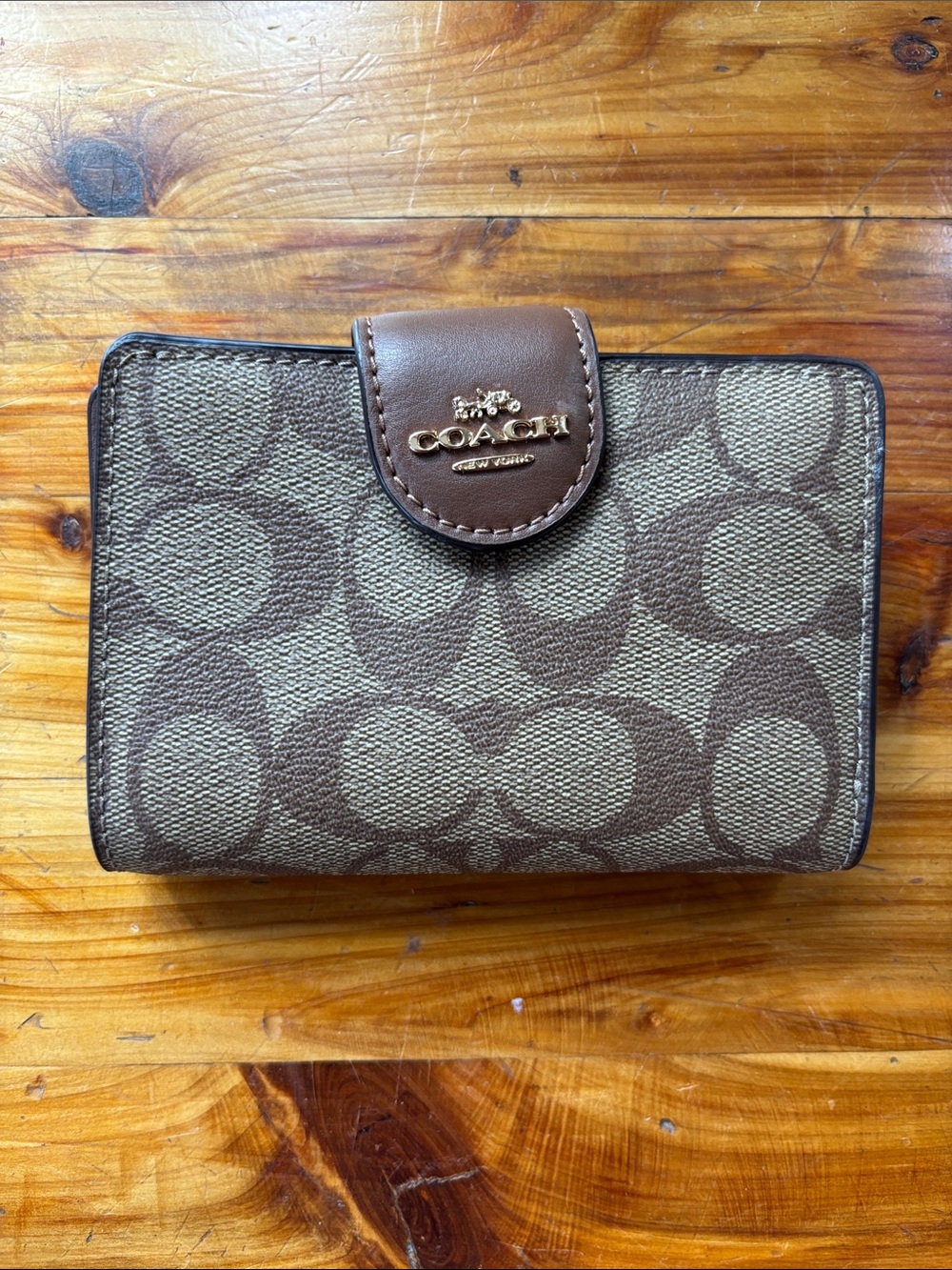 Coach Brown Signature Canvas-look Wallet with Leather Snap